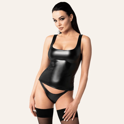Tenue sexy Bolero Opium F349 en tulle noir transparent et col cuir, mise en scène par Oh My God'Z pour compléter une collection de sextoys premium.