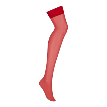 Bas rouge autofixant en nylon élasthanne, vue détaillée à plat sur fond blanc - Oh My God'Z