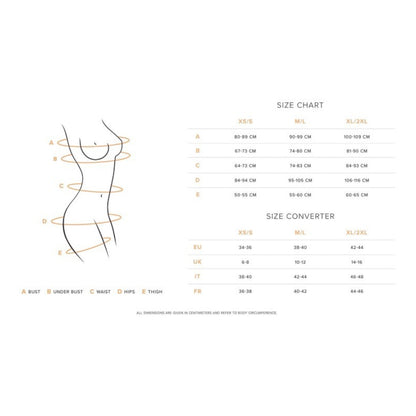 Guide des tailles lingerie Obsessive, tableau de mesures tour de poitrine, hanches et cuisses - Oh My God'Z