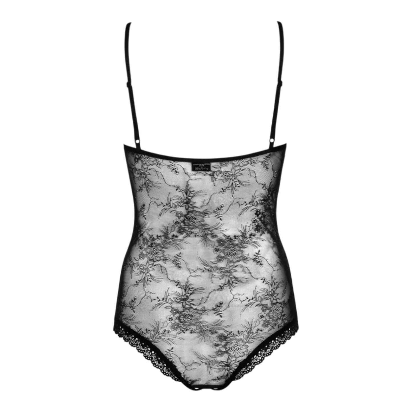 Vue arrière du body noir en dentelle florale Obsessive montrant le motif délicat et la coupe échancrée - Oh My God'Z