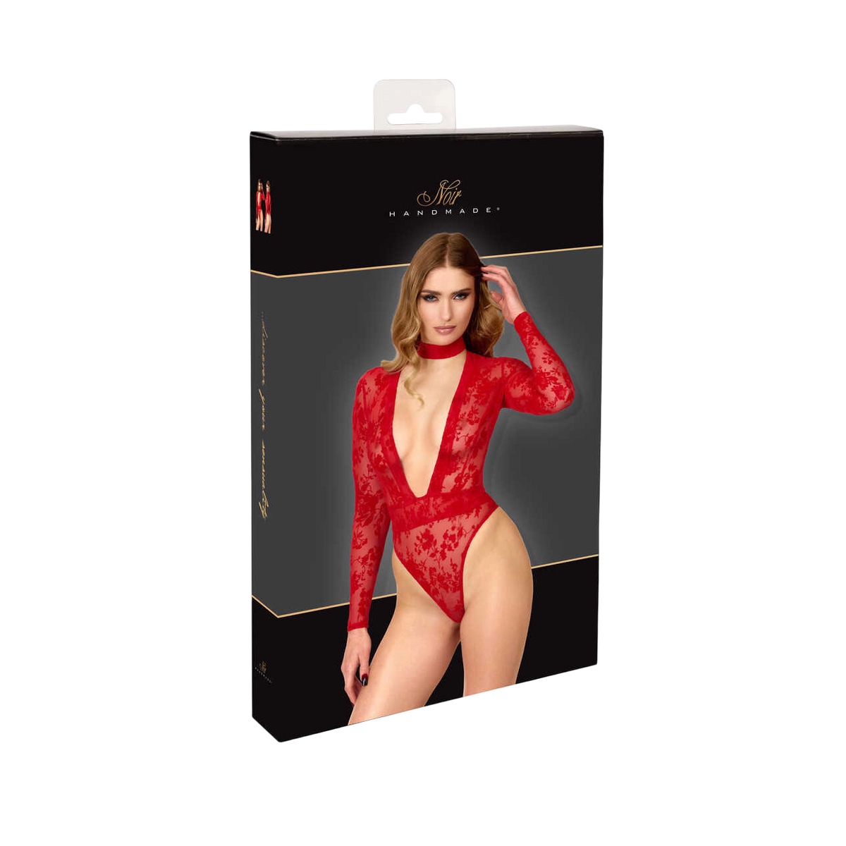 Coffret cadeau noir Noir Handmade du body rouge en tulle floque a decollete V plongeant - Oh My God'Z