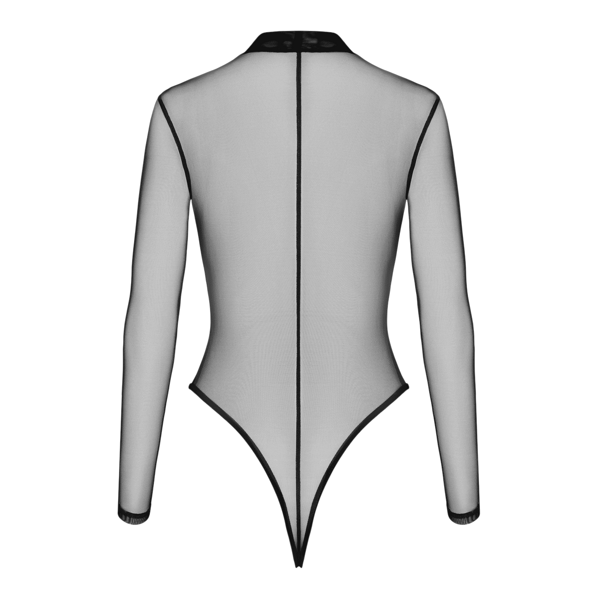 Body transparent noir en tulle vu a plat de dos, dos nu voile et finitions bordees noires - Oh My God'Z