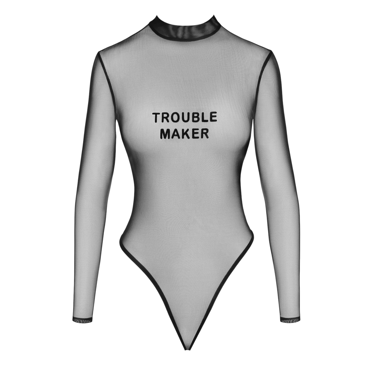 Body transparent noir Noir Handmade a plat, face avec col montant et imprime floque Trouble Maker - Oh My God'Z