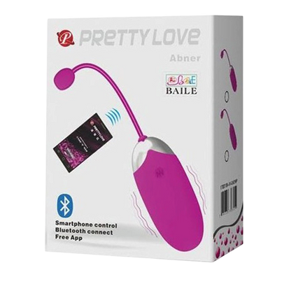Boite d'emballage blanche Pretty Love Abner illustrant l'oeuf vibrant rose connecte Bluetooth - Oh My God'Z