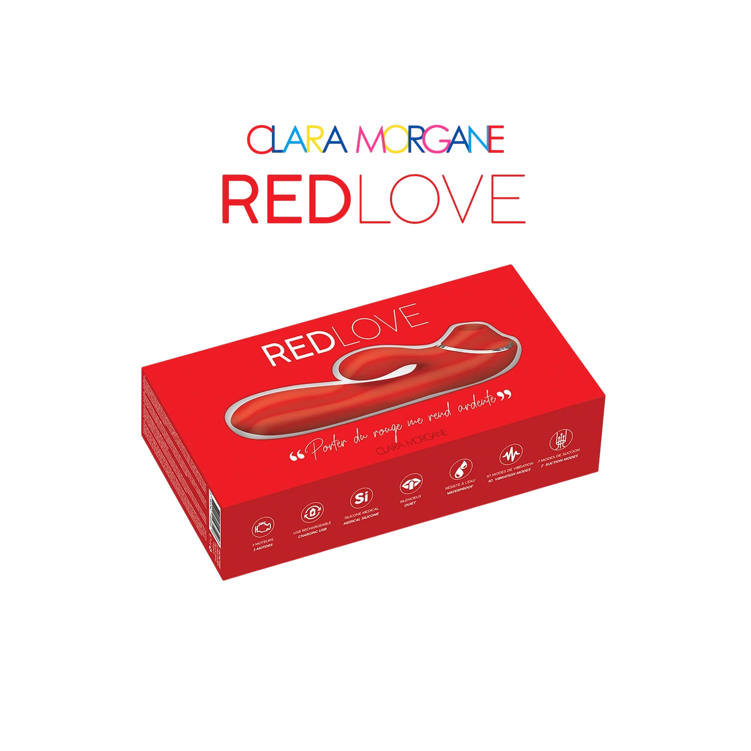 Boîte Red Love rouge Clara Morgane avec vue du stimulateur en silicone rouge - Oh My God'Z