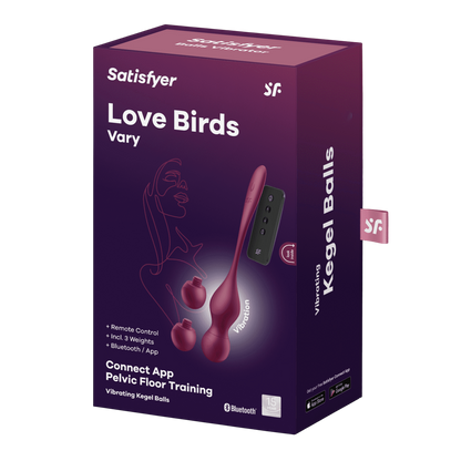 Boite d'emballage violette des boules de geisha vibrantes Love Birds Vary Satisfyer avec app Bluetooth - Oh My God'Z