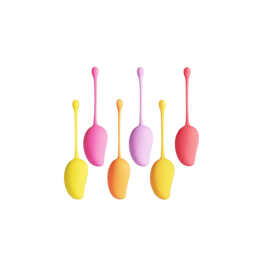 Ensemble complet de 6 boules de geisha Mango en silicone rose, violet et orange avec différents poids - Oh My God'Z