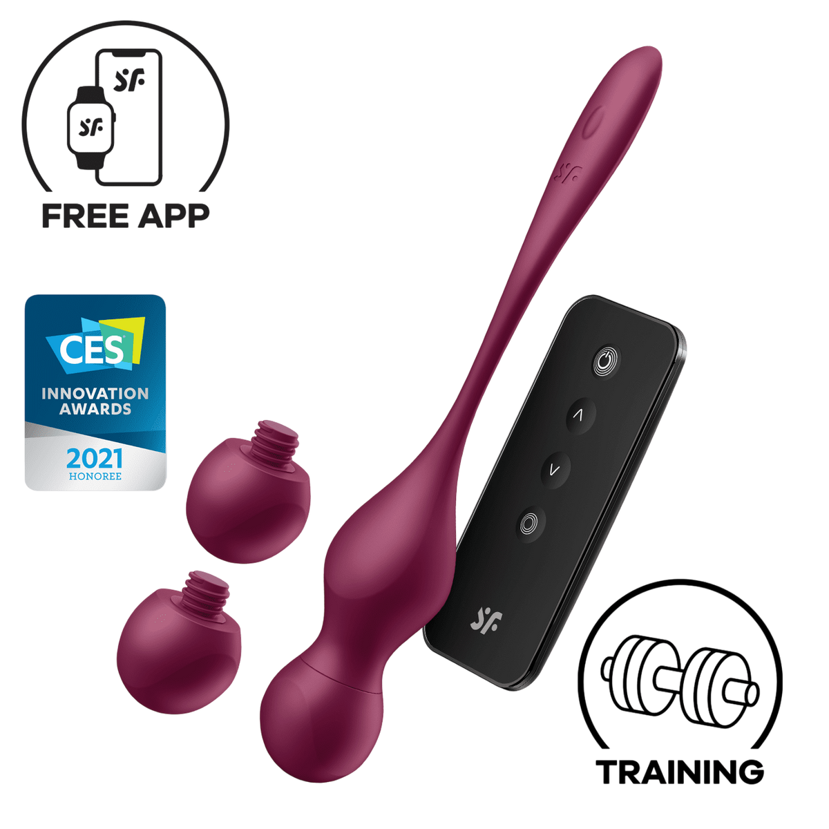 Boules de geisha Love Birds Vary Satisfyer en silicone prune avec 3 poids et telecommande noire - Oh My God'Z