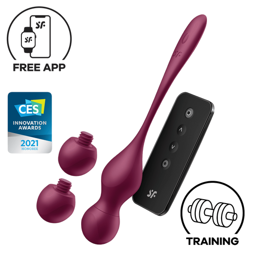 Boules de geisha Love Birds Vary Satisfyer en silicone prune avec 3 poids et telecommande noire - Oh My God'Z