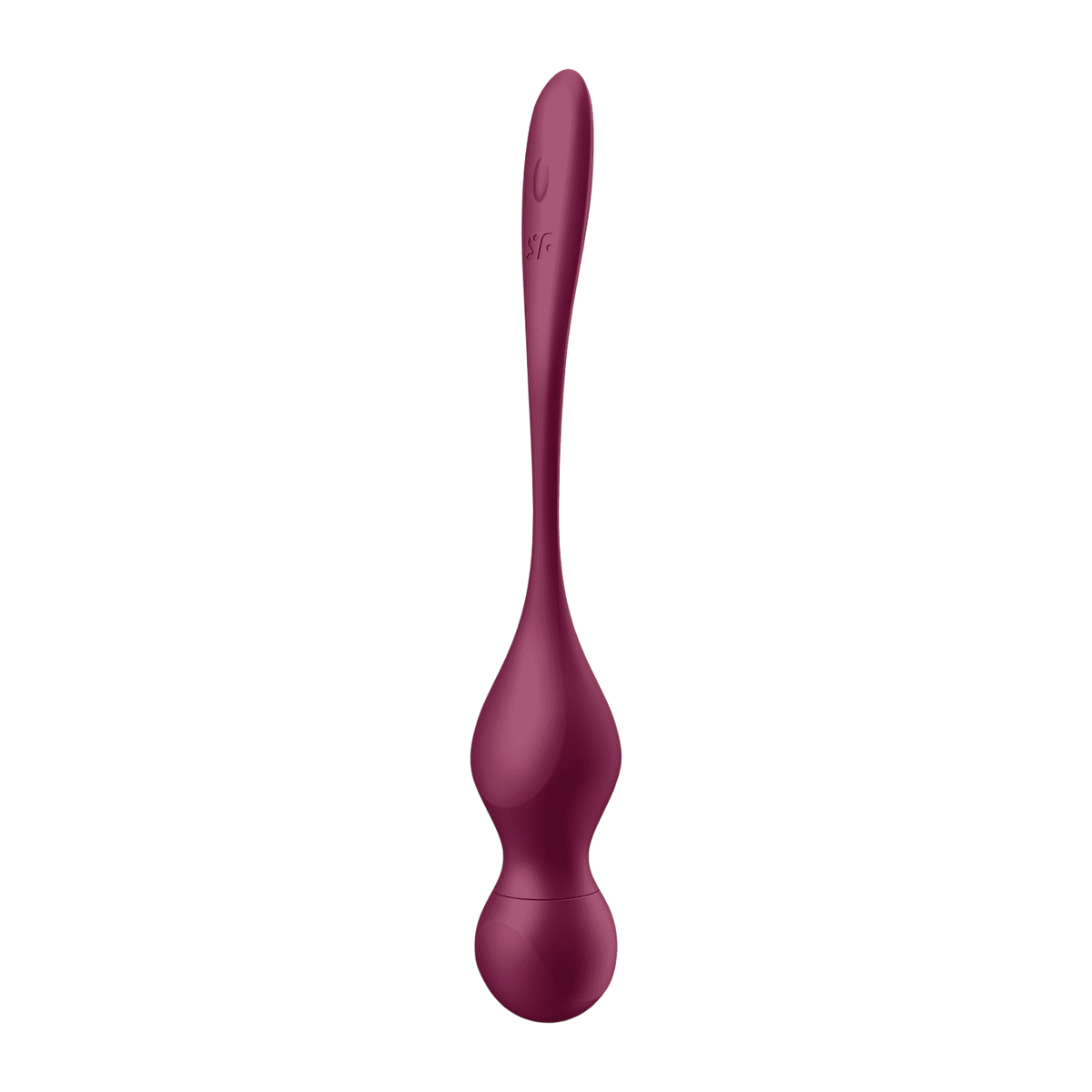 Boules de geisha Love Birds Vary Satisfyer couleur prune, vue de face avec cordon de retrait souple - Oh My God'Z