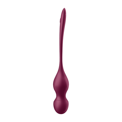 Boules de geisha vibrantes Love Birds Vary Satisfyer en silicone prune, vue laterale ergonomique - Oh My God'Z
