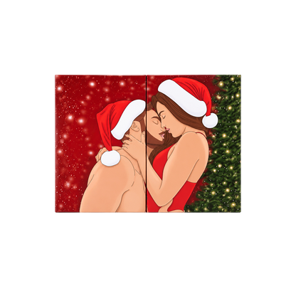 Calendrier de l'Avent coquin Carta Sutra ferme, couverture rouge illustree d'un couple en bonnet de Noel - Oh My God'Z