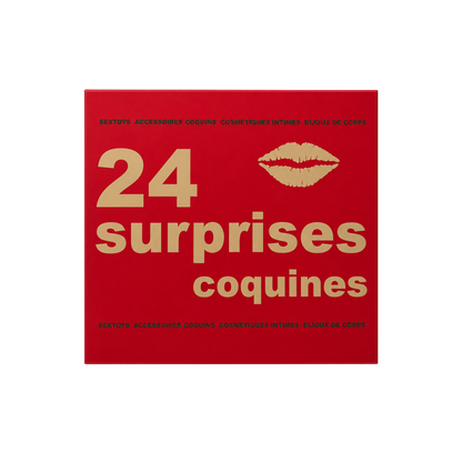 Dos du coffret rouge 24 surprises coquines : sextoys, accessoires, cosmetiques intimes et bijoux - Oh My God'Z