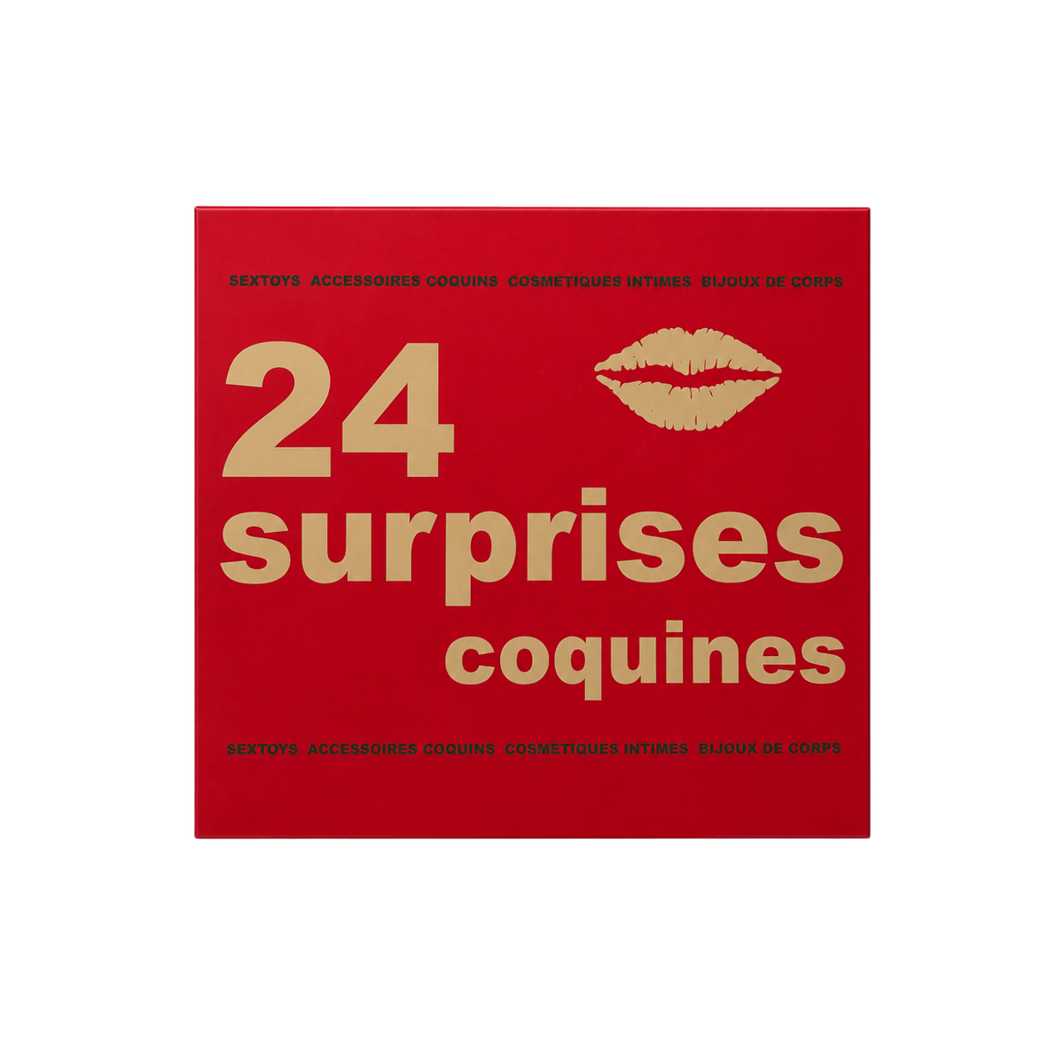 Dos du coffret rouge du calendrier de l'Avent erotique 24 surprises coquines, lettrage dore - Oh My God'Z