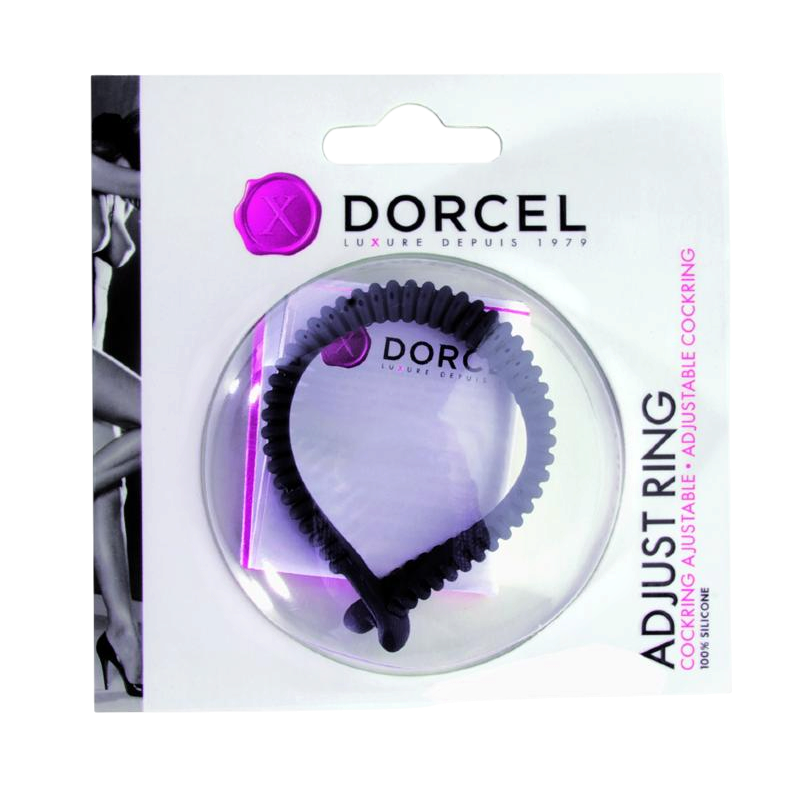 Emballage blister du cockring ajustable Dorcel Adjust Ring noir en silicone 100% sans phtalates - Oh My God'Z