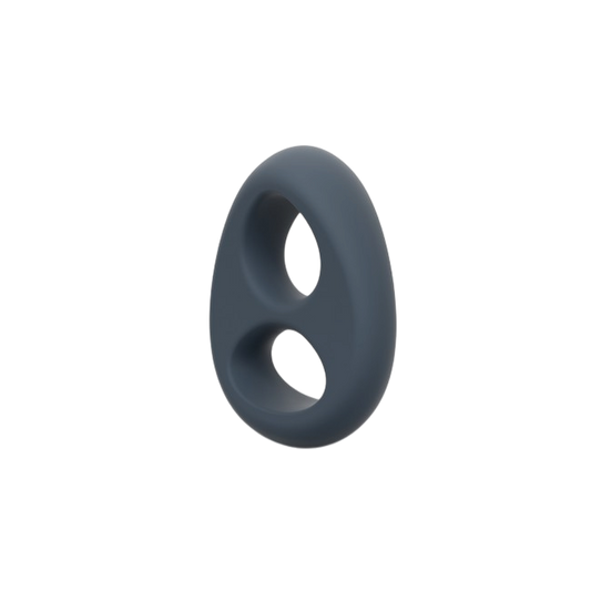 Cockring Dorcel Liquid-Soft gris en silicone souple vu de trois quarts, double anneau penis et testicules - Oh My God'Z