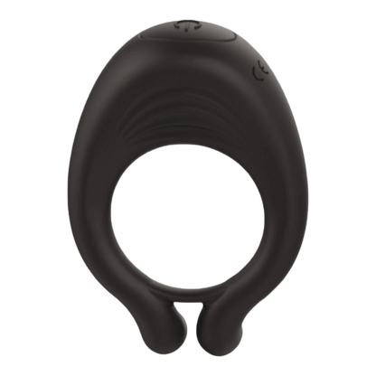 Cockring vibrant Octave noir en silicone médical avec double anneaux et bouton de contrôle - Oh My God'Z