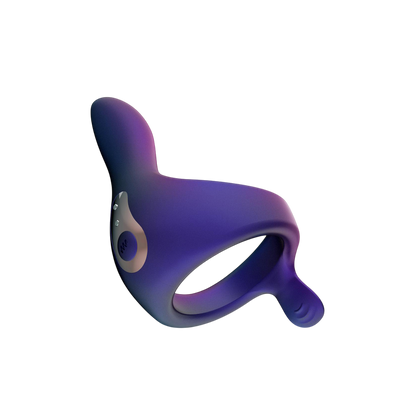 Cockring Solar Hueman silicone violet degrade, vue du bouton de commande et de l'anneau vibrant - Oh My God'Z