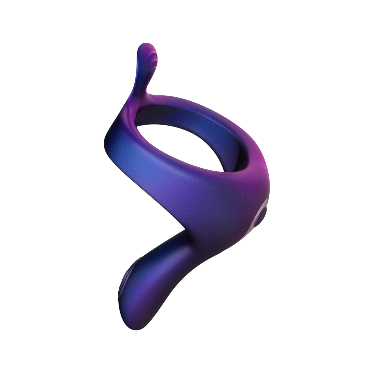 Cockring vibrant Solar Hueman en silicone violet et bleu degrade, anneau ergonomique vu de profil - Oh My God'Z