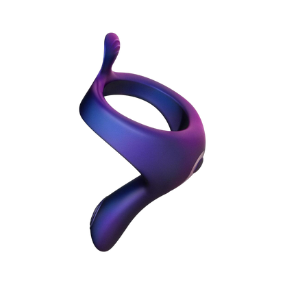 Cockring vibrant Solar Hueman en silicone violet et bleu degrade, anneau ergonomique vu de profil - Oh My God'Z