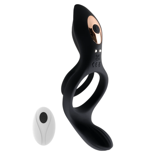 Cockring vibrant Titan noir avec telecommande blanche, silicone doux, design ergonomique - Oh My God'Z