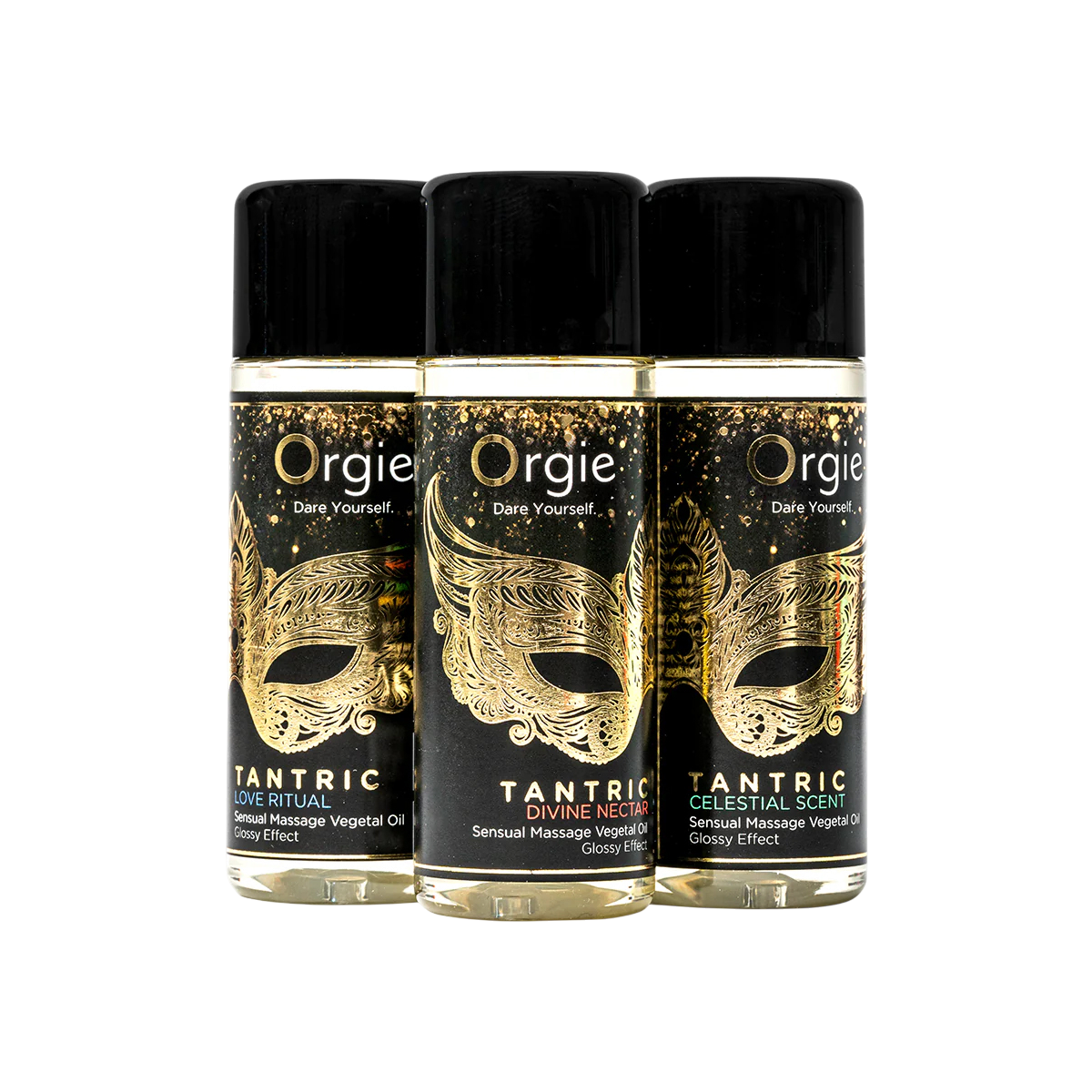 Trois flacons plastique Love Ritual, Divine Nectar et Celestial Scent, huiles de massage Orgie Tantric 30 ml - Oh My God'Z