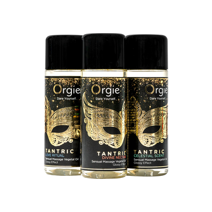 Trois flacons plastique Love Ritual, Divine Nectar et Celestial Scent, huiles de massage Orgie Tantric 30 ml - Oh My God'Z