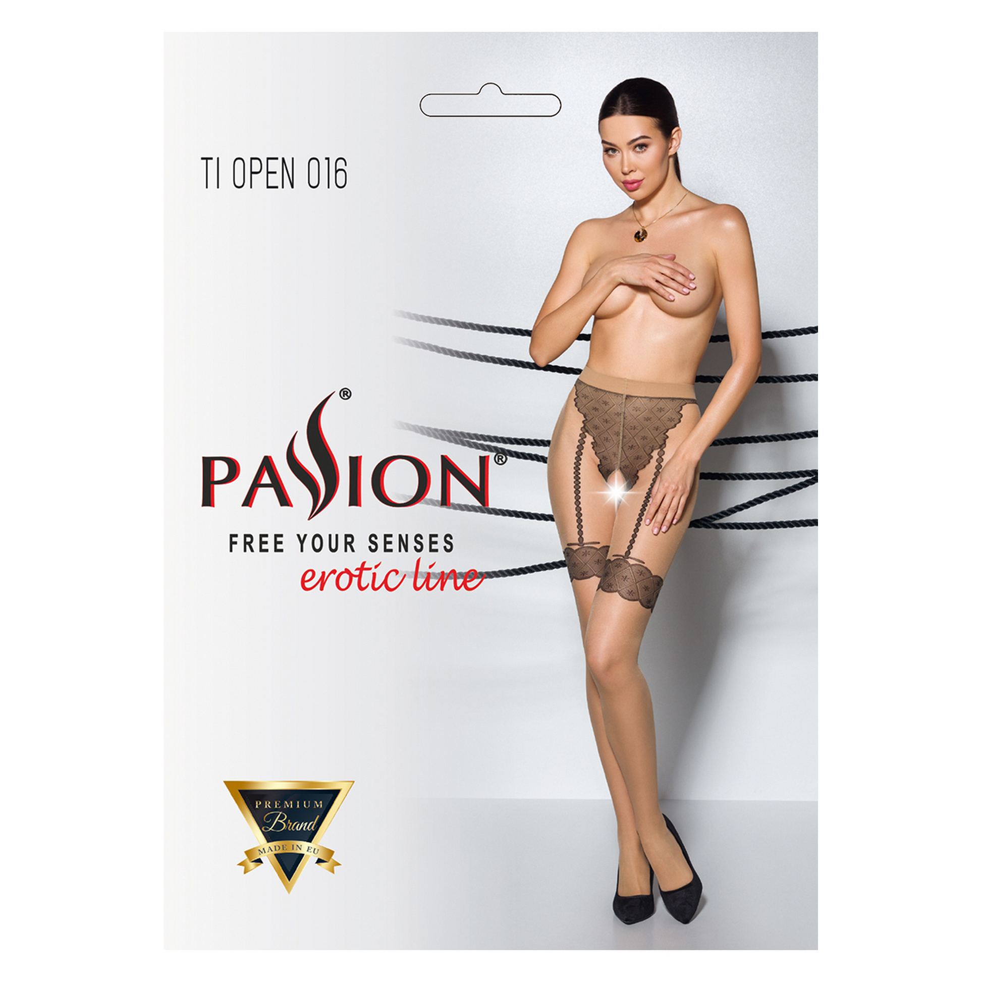Collants ouverts beiges Passion 20 deniers motif losanges vue arrière trois quarts