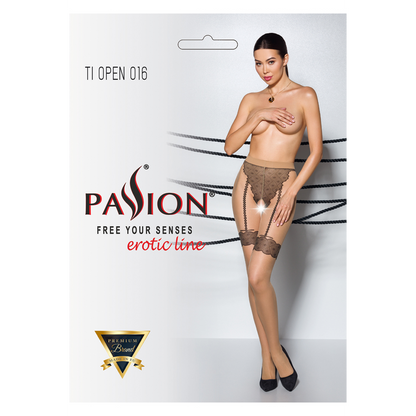 Collants ouverts beiges Passion 20 deniers motif losanges vue arrière trois quarts