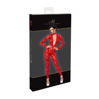 Boite noire Noir Handmade illustrant la combinaison rouge en tulle floque transparent a decollete plongeant - Oh My God'Z