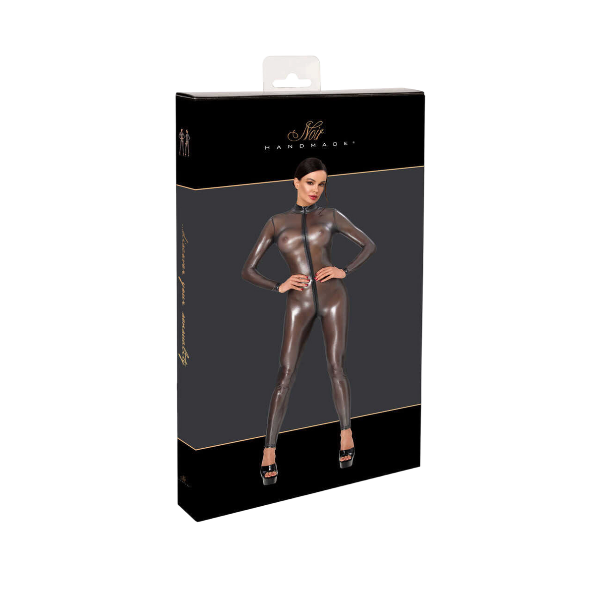 Boite Noir Handmade de la combinaison integrale transparente argentee effet latex avec zip trois voies - Oh My God'Z