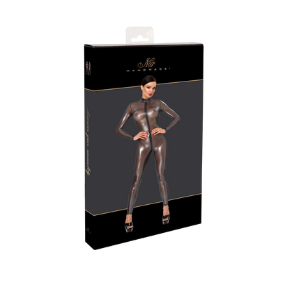 Boite Noir Handmade de la combinaison integrale transparente argentee effet latex avec zip trois voies - Oh My God'Z
