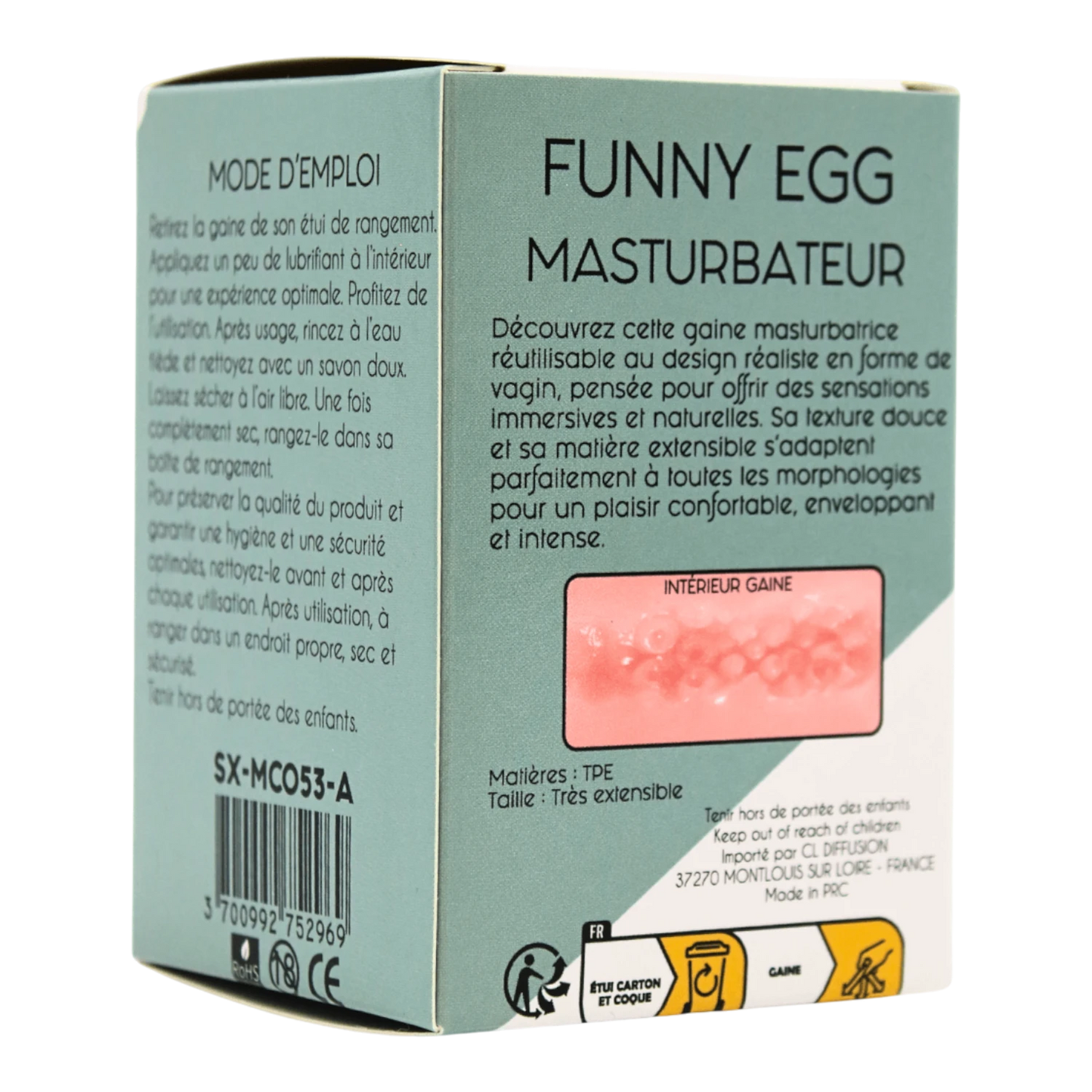 Détails boîte Funny Egg instructions mode emploi masturbateur TPE gaine réutilisable format œuf - Oh My God'Z