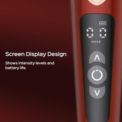 Écran digital du wand Stormi affichant 9 modes, 9 niveaux d'intensité et autonomie batterie - Oh My God'Z