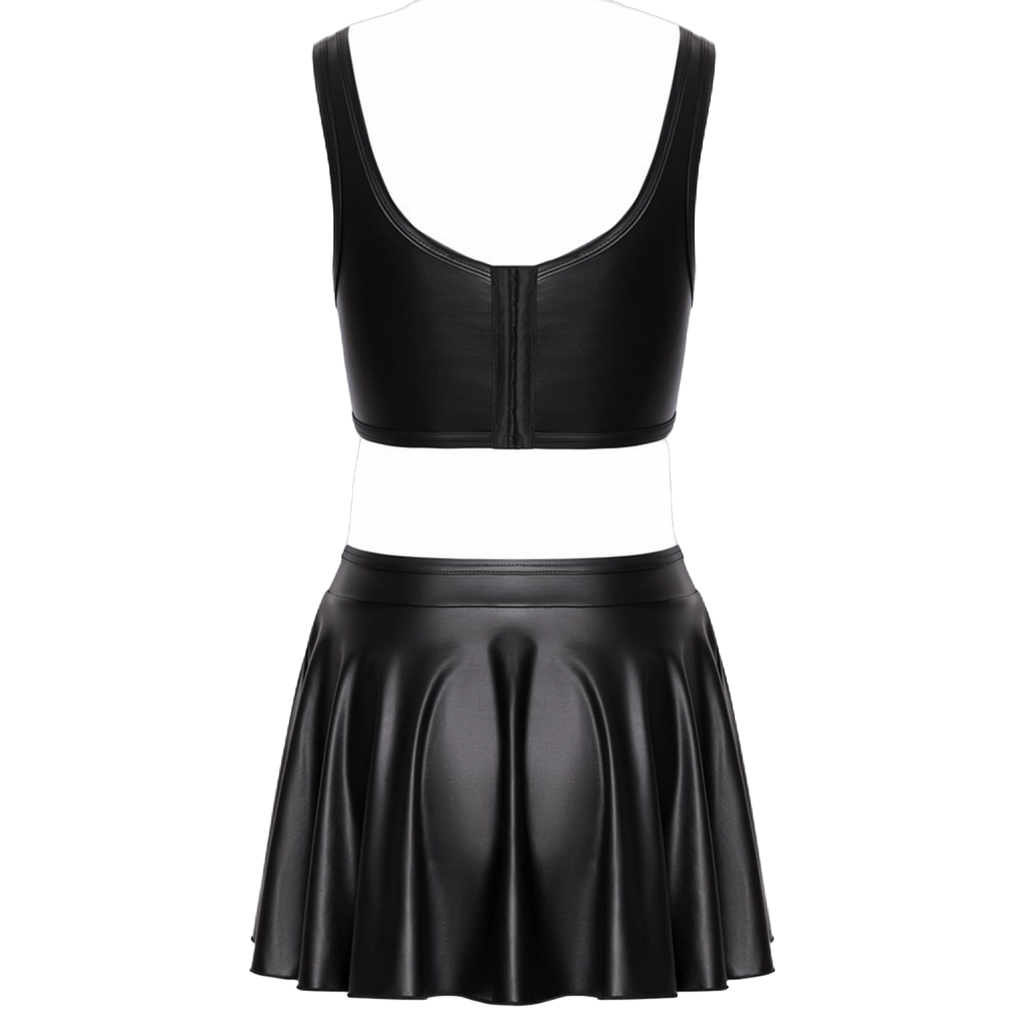 Vue arrière à plat du bustier structuré et de la mini-jupe évasée noir mat Cottelli PARTY