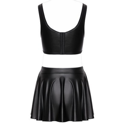 Vue arrière à plat du bustier structuré et de la mini-jupe évasée noir mat Cottelli PARTY