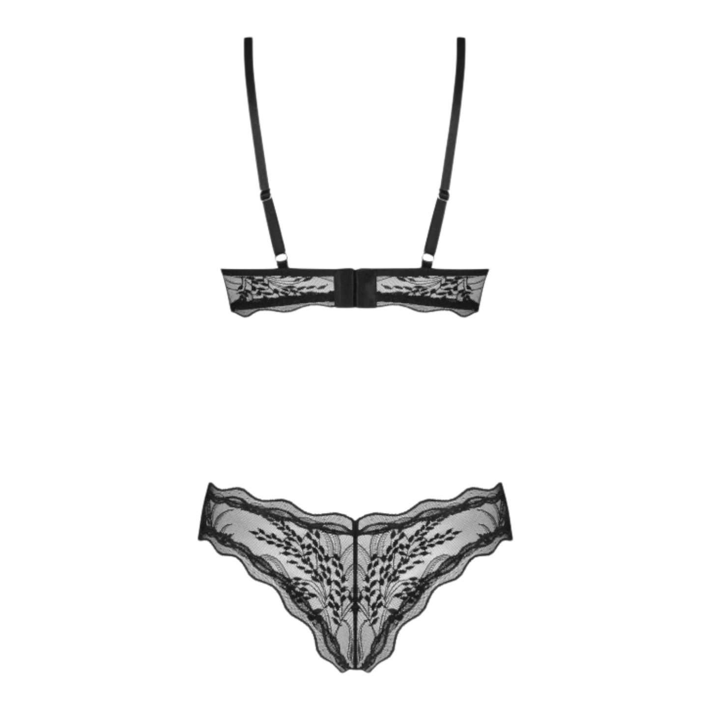 Vue arrière soutien-gorge noir à armatures avec fermeture ajustable et culotte assortie en dentelle - Oh My God'Z