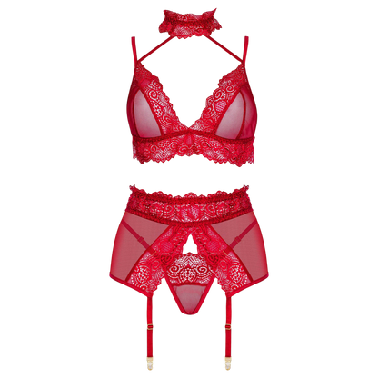 Ensemble lingerie rouge Velvet Sin a plat : bralette dentelle, porte-jarretelles et ras de cou - Oh My God'Z