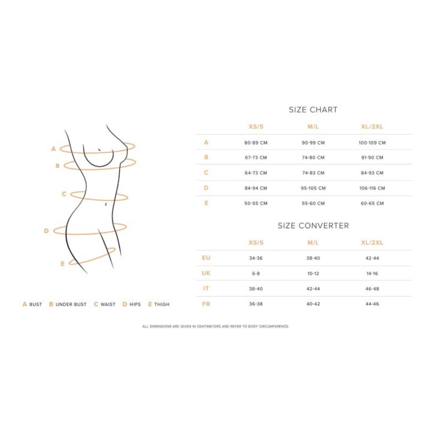 Guide des tailles ensemble lingerie Wonderia Obsessive : mesures buste, taille, hanches et correspondances EU UK IT FR - Oh My God'Z
