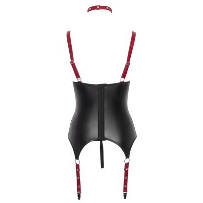 Vue dos de la guêpière seins nus Cottelli Bondage avec bretelles rouges réglables et fermeture à crochets dorsale
