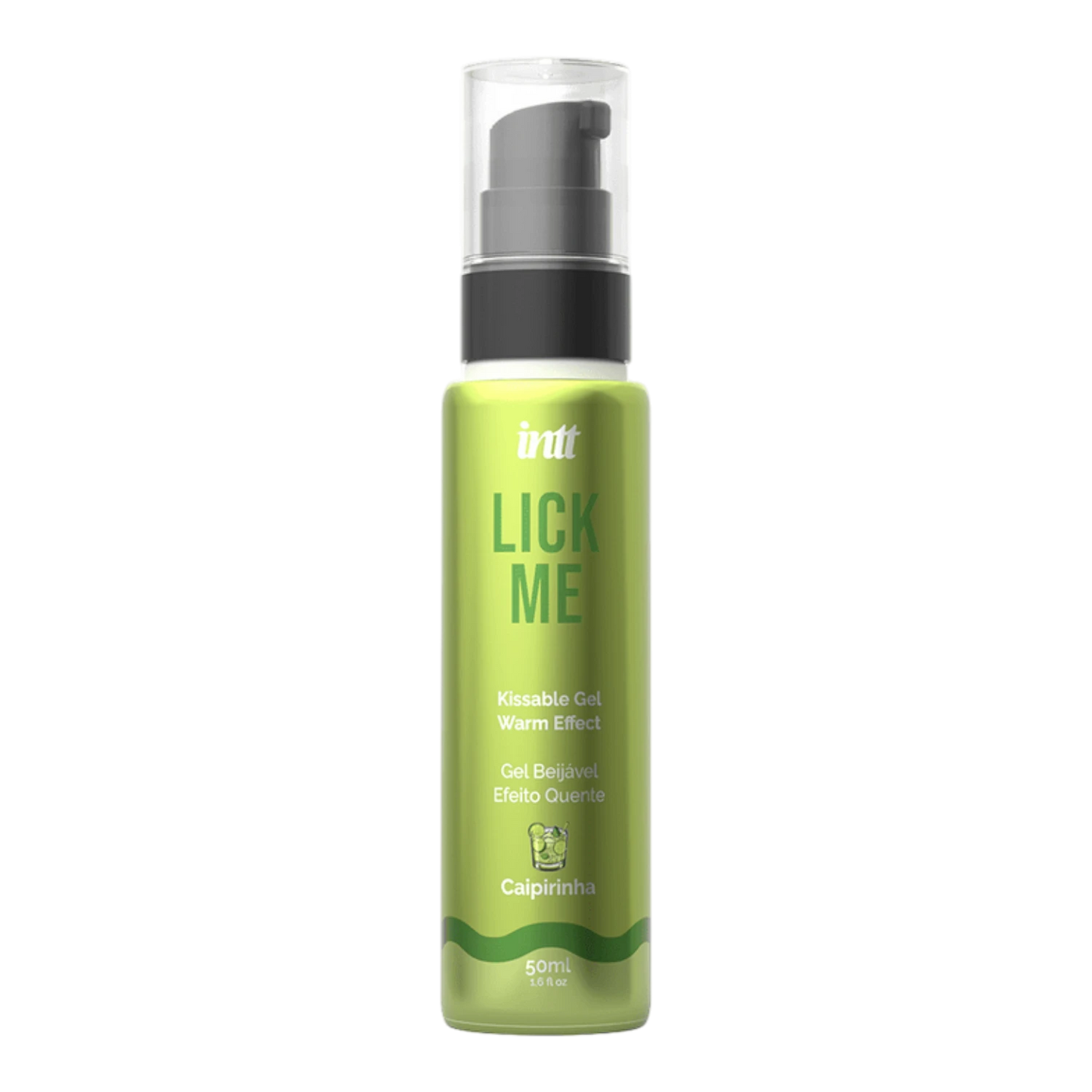 Flacon pompe gel embrassable Lick Me Caipirinha effet chauffant vert dégradé sur fond blanc - Oh My God'Z