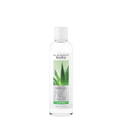 Gel de massage Nuru Aloe Vera Mixgliss 150ml, flacon transparent avec image d'aloe vera - Oh My God'Z