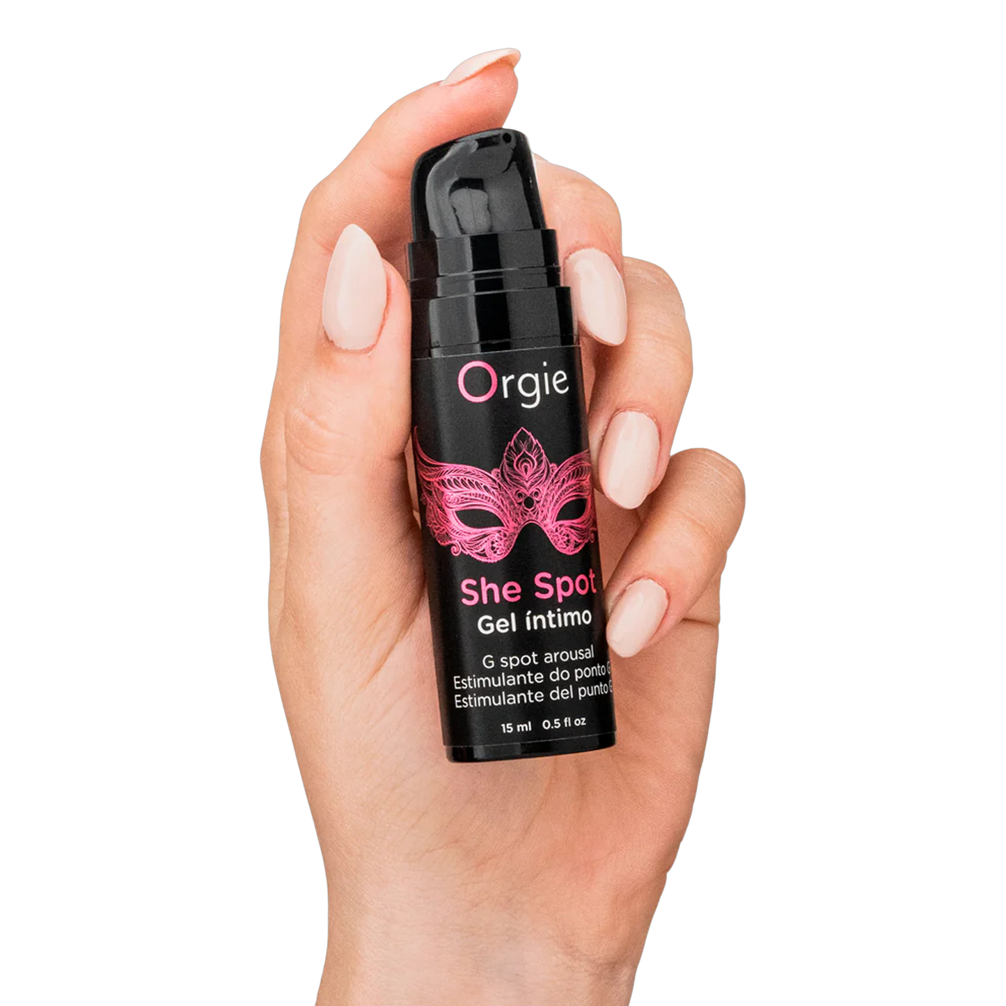 Gel stimulant point G She Spot Orgie tenu dans la main, format compact 15ml - Oh My God'Z