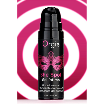 Pompe doseuse flacon airless She Spot Orgie sur fond rose avec cercles concentriques - Oh My God'Z