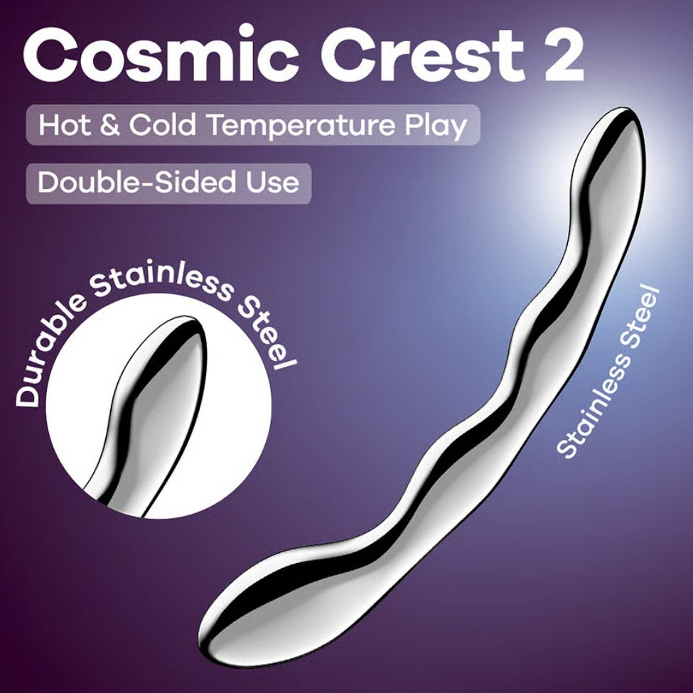 Gode ondulé Cosmic Crest 2 en acier inoxydable argenté sur fond dégradé violet - Oh My God'Z