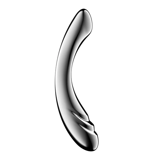Gode double texture en acier inoxydable incurvé, surface lisse et texturée visible - Oh My God'Z