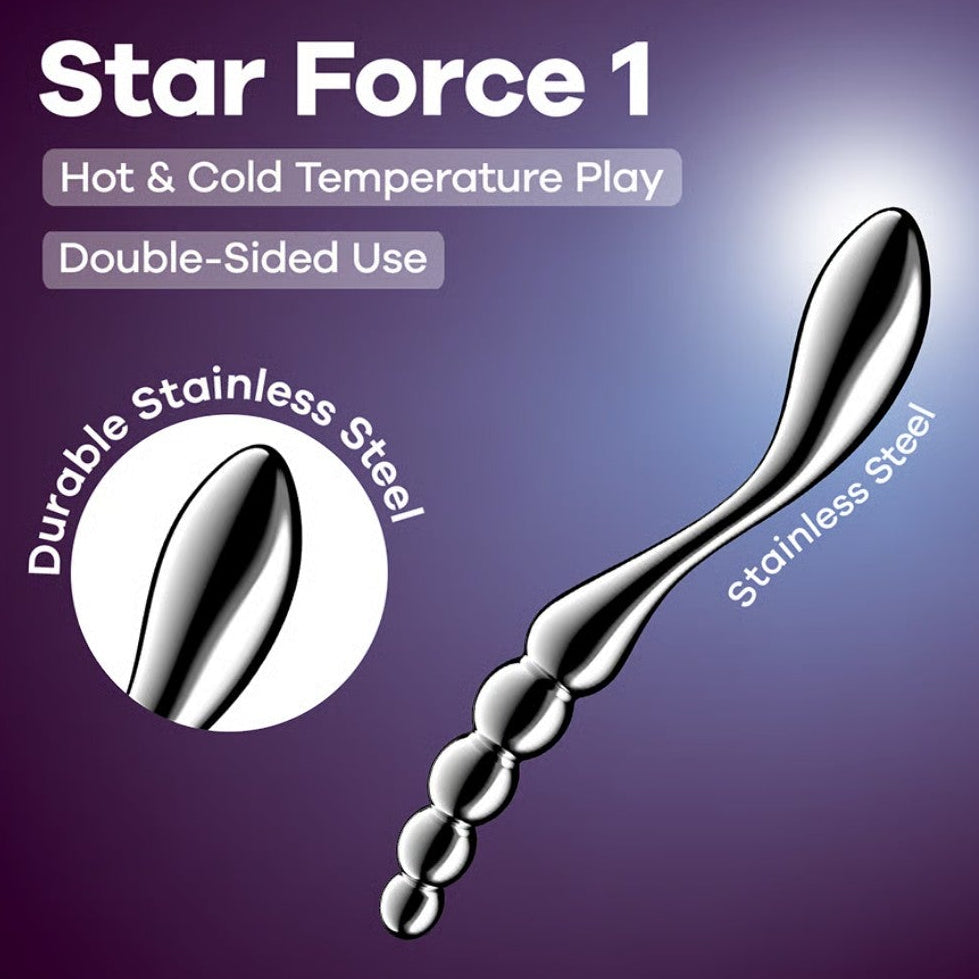 Gode Star Force 1 en acier inoxydable avec textures billes et tête courbée argenté brillant - Oh My God'Z
