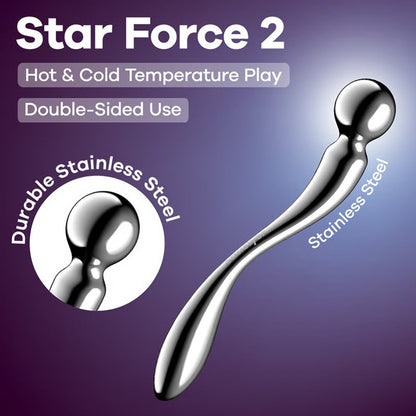 Gode en acier inoxydable Star Force 2 avec design courbé et tête sphérique argentée - Oh My God'Z