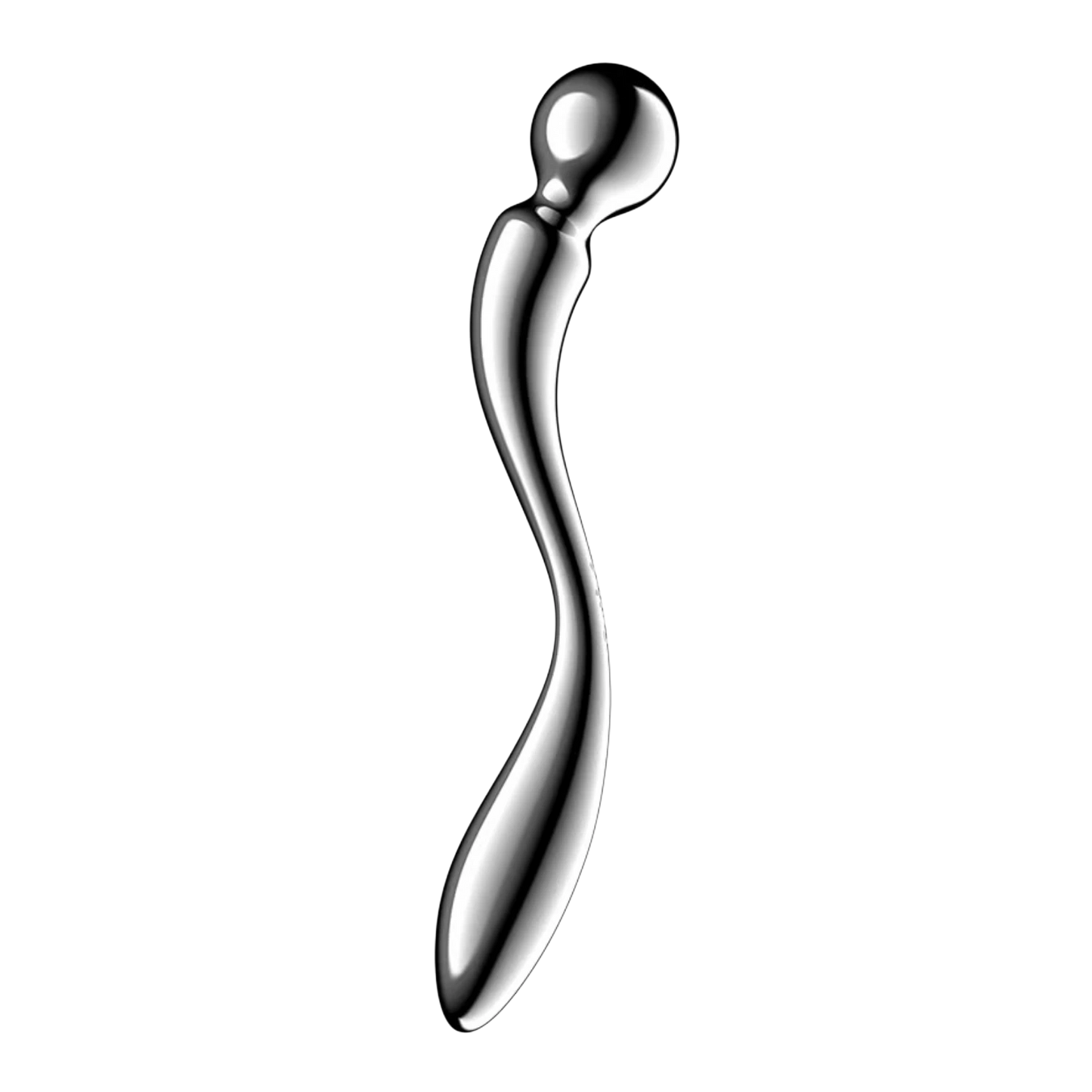 Vue latérale du gode métallique Star Force 2 en acier inoxydable argenté forme ergonomique - Oh My God'Z