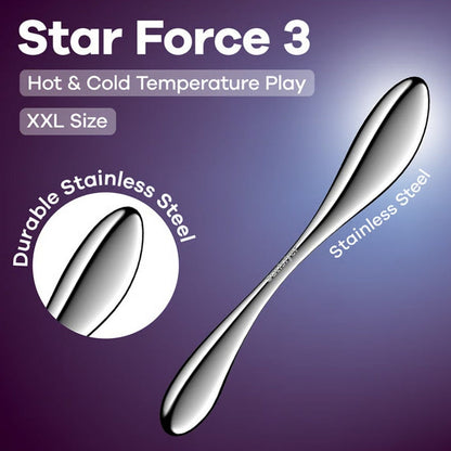 Gode double face en acier inoxydable argenté Star Force 3 avec embouts de tailles différentes - Oh My God'Z